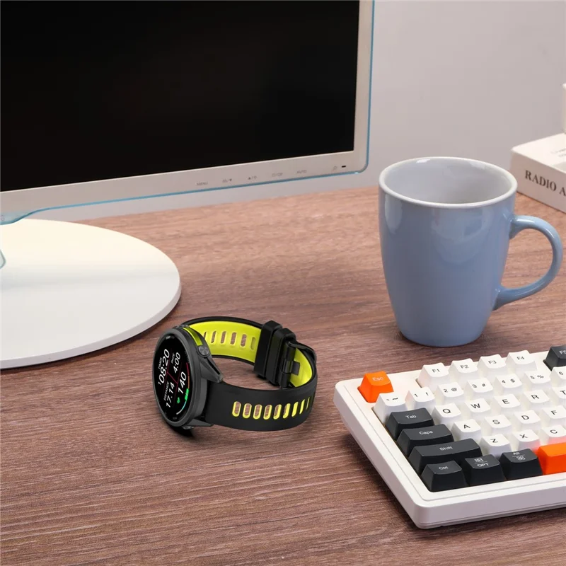 22mm Replacement Strap for Garmin Forerunner 970 / 570 47mm / 265 Silicone Watch Band Multiple Hole Design - White / Lime