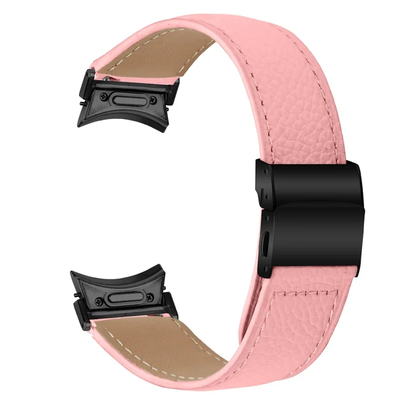 Watch Strap for Samsung Galaxy Watch7 / 6 / 6 Classic / 5 Pro / 5 / 4 Classic / 4 / FE Litchi Texture Leather Band with Black Buckle - Pink