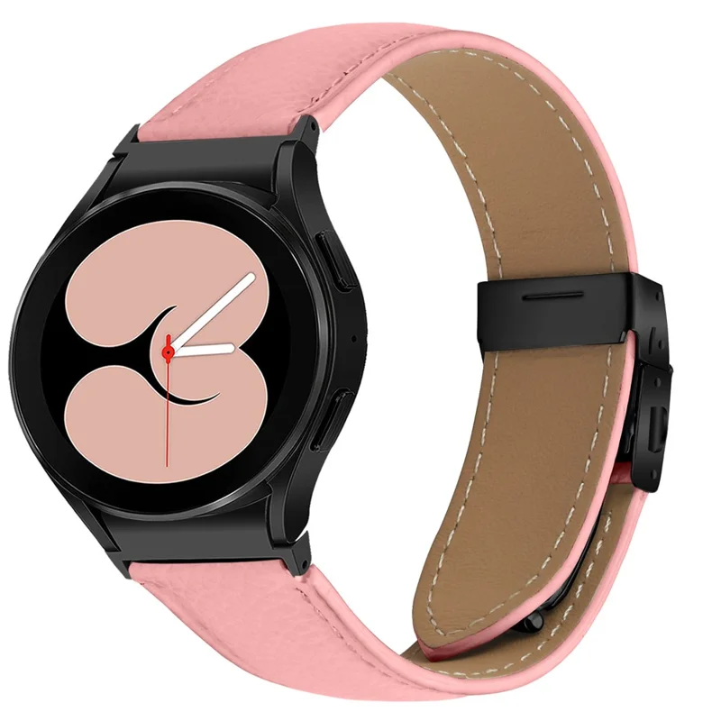 Watch Strap for Samsung Galaxy Watch7 / 6 / 6 Classic / 5 Pro / 5 / 4 Classic / 4 / FE Litchi Texture Leather Band with Black Buckle - Pink