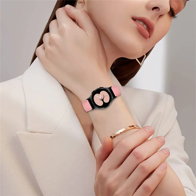 Watch Strap for Samsung Galaxy Watch7 / 6 / 6 Classic / 5 Pro / 5 / 4 Classic / 4 / FE Litchi Texture Leather Band with Black Buckle - Pink