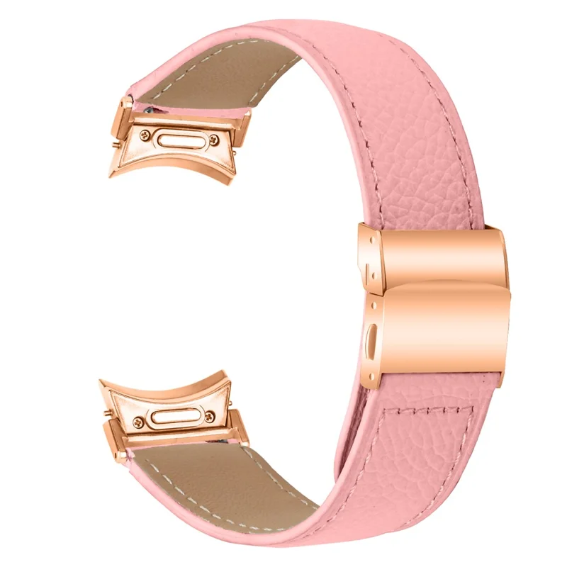 Bracelet de montre pour Samsung Galaxy Watch7 / 6 / 6 Classic / 5 Pro / 5 / 4 Classic / 4 / FE Texture de Cuir Façon Litchi avec Boucle Or Rose - Rose