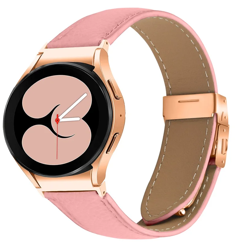 Bracelet de montre pour Samsung Galaxy Watch7 / 6 / 6 Classic / 5 Pro / 5 / 4 Classic / 4 / FE Texture de Cuir Façon Litchi avec Boucle Or Rose - Rose
