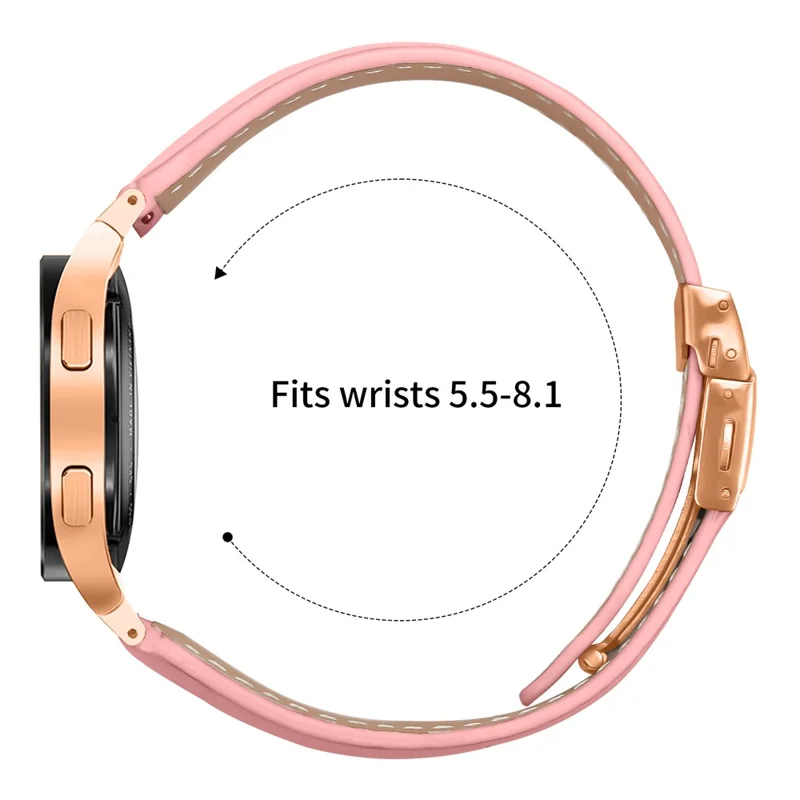 Bracelet de montre pour Samsung Galaxy Watch7 / 6 / 6 Classic / 5 Pro / 5 / 4 Classic / 4 / FE Texture de Cuir Façon Litchi avec Boucle Or Rose - Rose