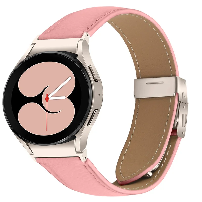 Watch Strap for Samsung Galaxy Watch7 / 6 / 6 Classic / 5 Pro / 5 / 4 Classic / 4 / FE Litchi Texture Leather Band with Starlight Buckle - Pink