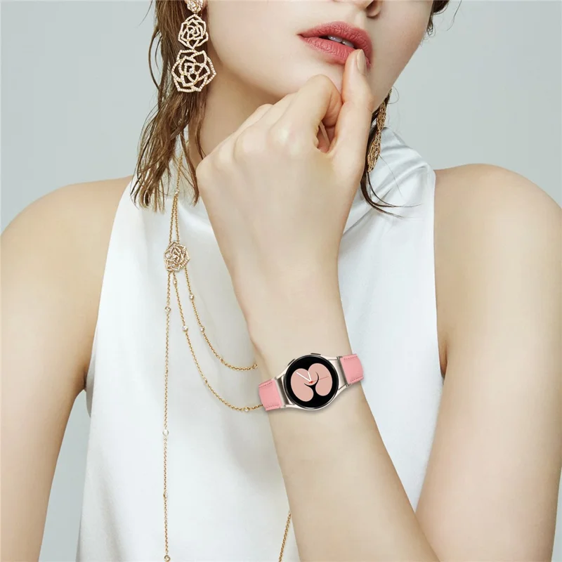Watch Strap for Samsung Galaxy Watch7 / 6 / 6 Classic / 5 Pro / 5 / 4 Classic / 4 / FE Litchi Texture Leather Band with Starlight Buckle - Pink