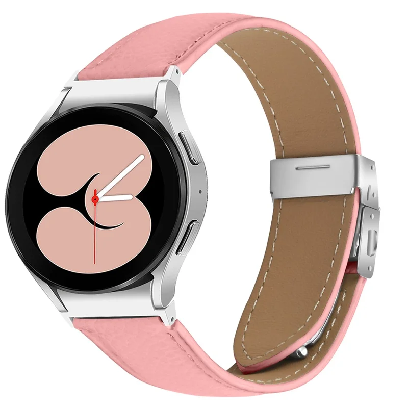 Watch Strap for Samsung Galaxy Watch7 / 6 / 6 Classic / 5 Pro / 5 / 4 Classic / 4 / FE Litchi Texture Leather Band with Silver Buckle - Pink