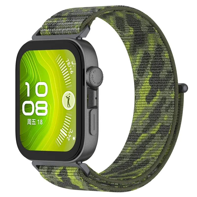 Watch Strap for Huawei Watch Fit 4 Pro / Fit 4 / Fit 3 Adjustable Nylon Loop Band - Green Camouflage