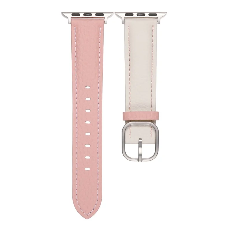 Watch Band for Apple Watch Series 10 Ultra 9 8 7 SE 6 5 4 3 2 1 46mm 49mm 45mm 44mm 42mm Litchi Texture Genuine Cow Leather Strap - White / Pink