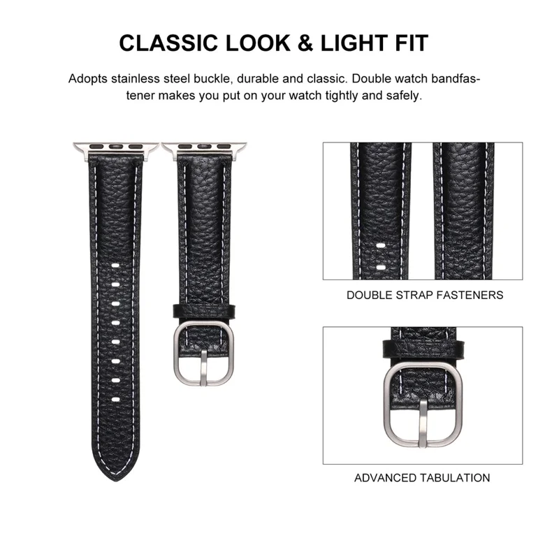 Watch Band for Apple Watch Series 10 Ultra 9 8 7 SE 6 5 4 3 2 1 46mm 49mm 45mm 44mm 42mm Litchi Texture Genuine Cow Leather Strap - White / Pink