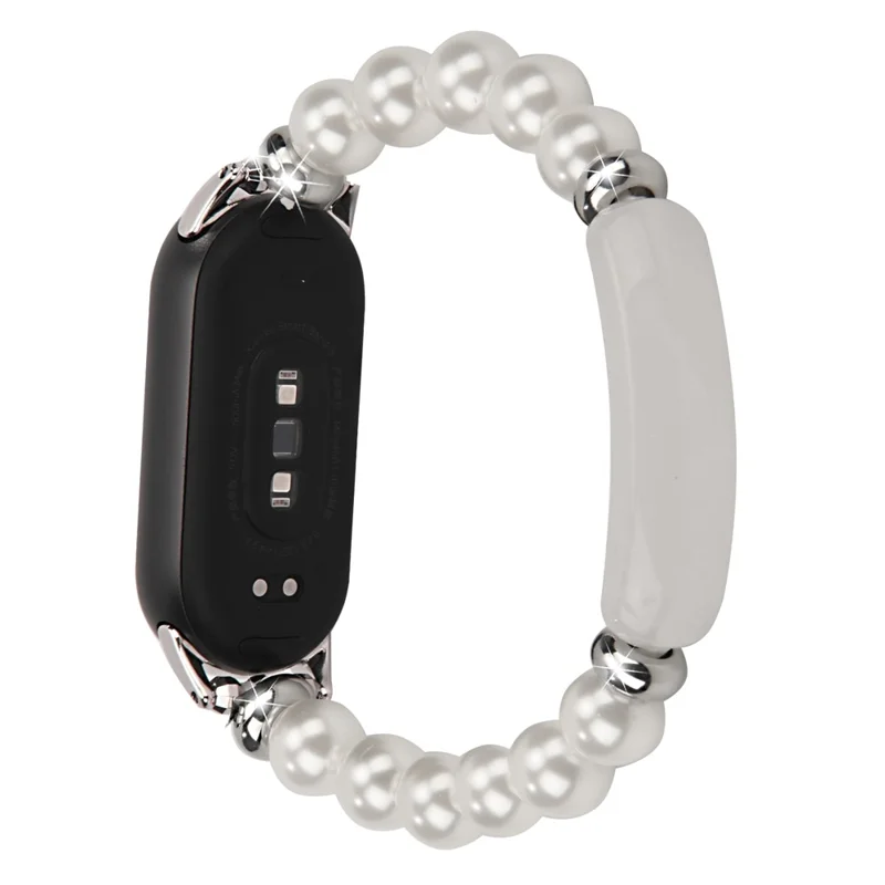 Para Xiaomi Smart Band 9 / 8 Pulseira de Relógio Elegante com Miçangas - Branco Pérola