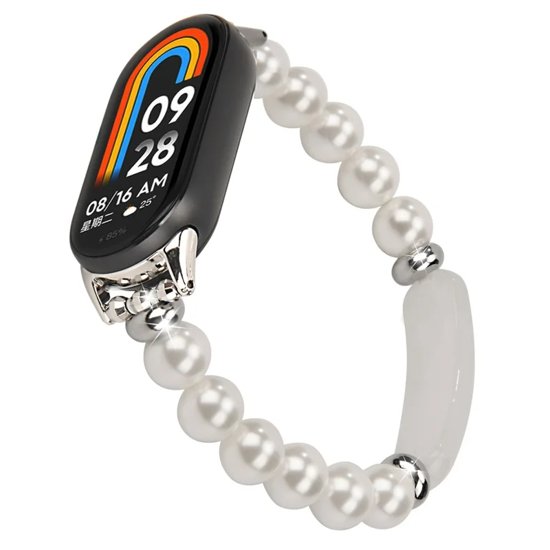 Para Xiaomi Smart Band 9 / 8 Pulseira de Relógio Elegante com Miçangas - Branco Pérola