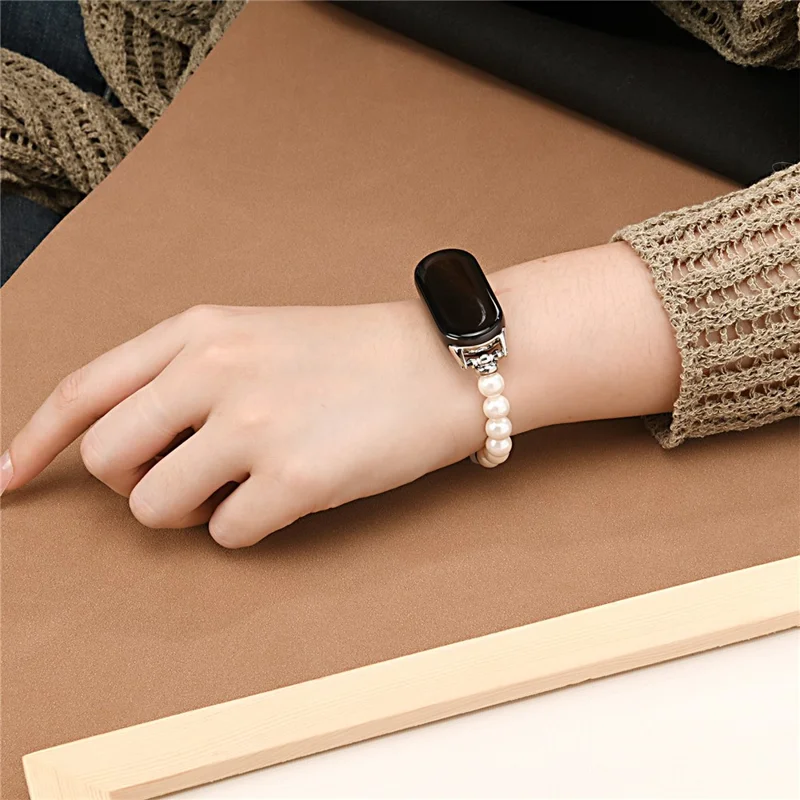 Para Xiaomi Smart Band 9 / 8 Pulseira de Relógio Elegante com Miçangas - Branco Pérola