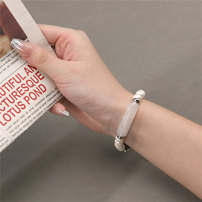 Para Xiaomi Smart Band 9 / 8 Pulseira de Relógio Elegante com Miçangas - Branco Pérola