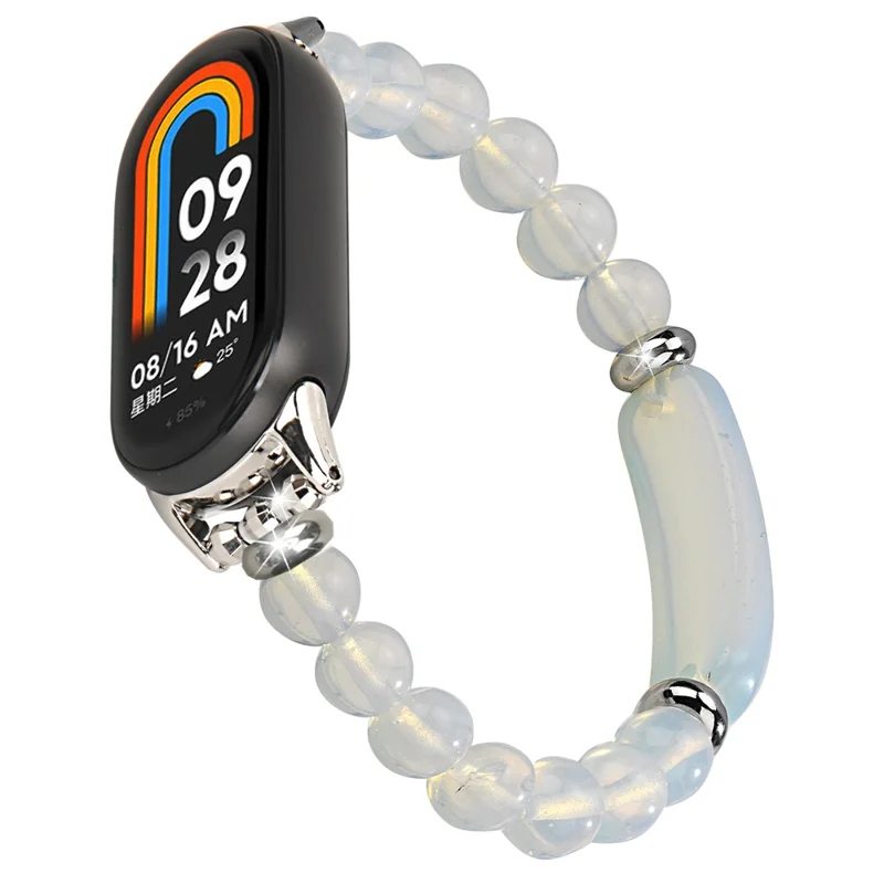 For Xiaomi Smart Band 9 / 8 Watch Strap Stylish Beaded Bracelet Wrist Band - White
