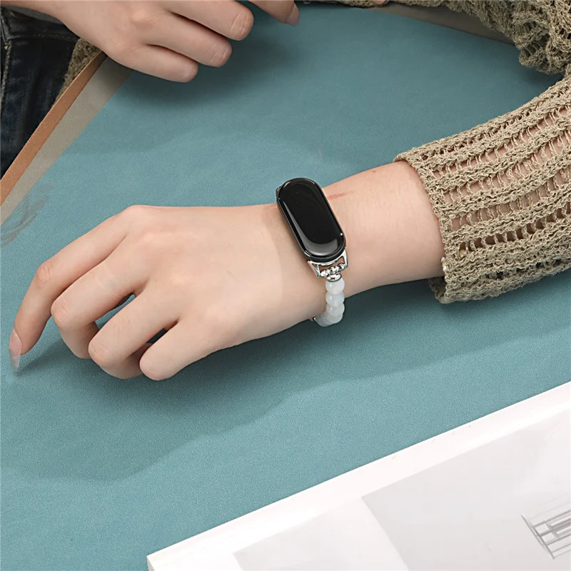 For Xiaomi Smart Band 9 / 8 Watch Strap Stylish Beaded Bracelet Wrist Band - White