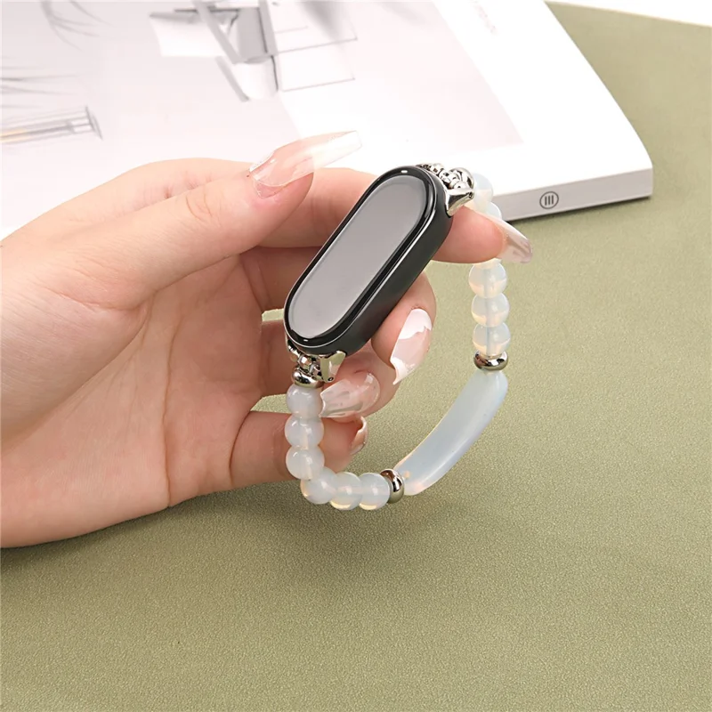 For Xiaomi Smart Band 9 / 8 Watch Strap Stylish Beaded Bracelet Wrist Band - White
