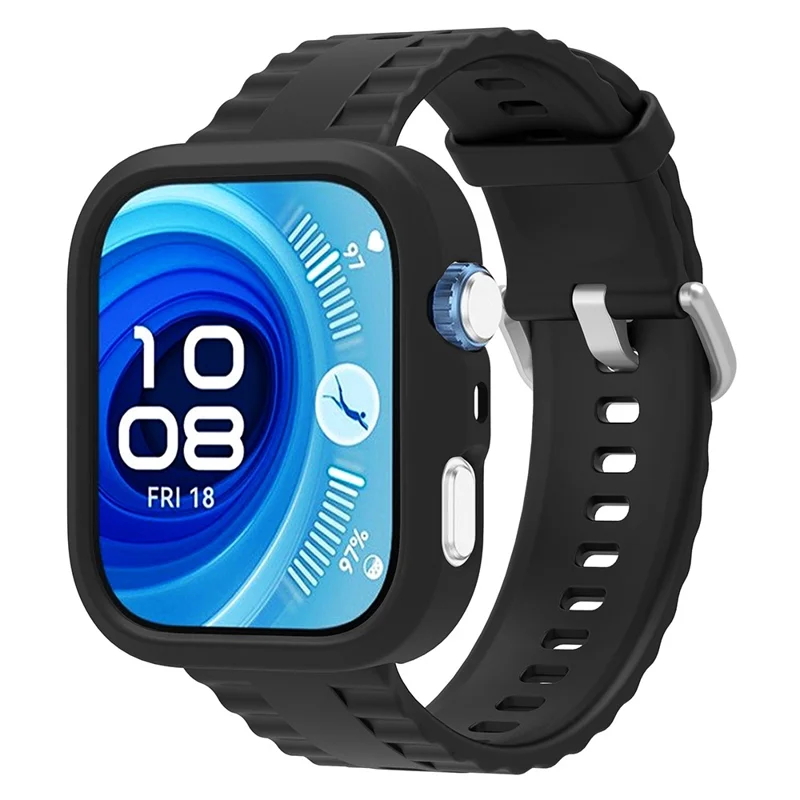 For Huawei Watch Fit 4 Pro Protective Case with Silicone Replacement Watch Band - Black