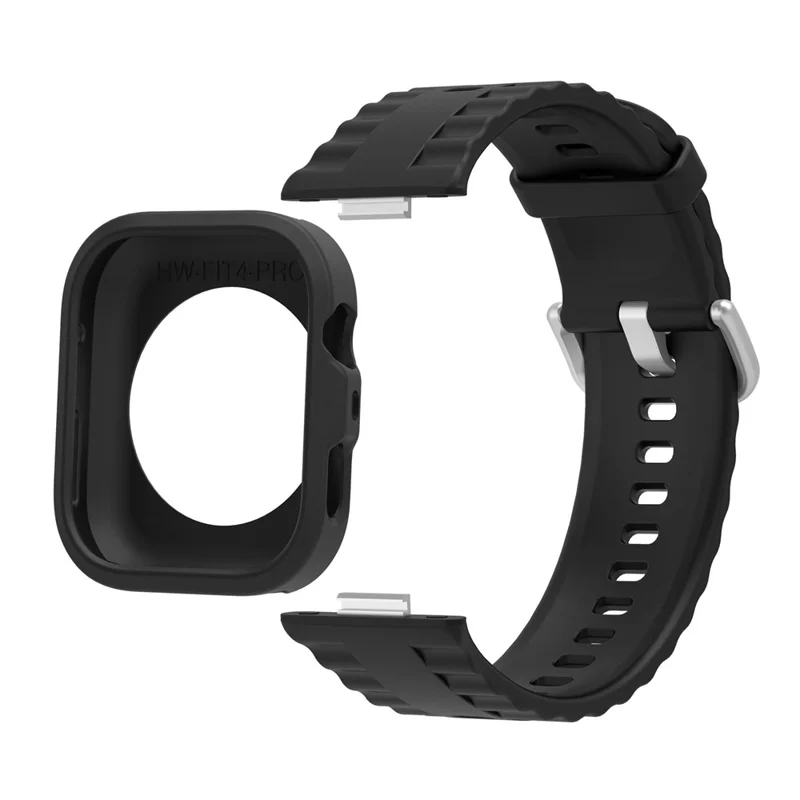 For Huawei Watch Fit 4 Pro Protective Case with Silicone Replacement Watch Band - Black