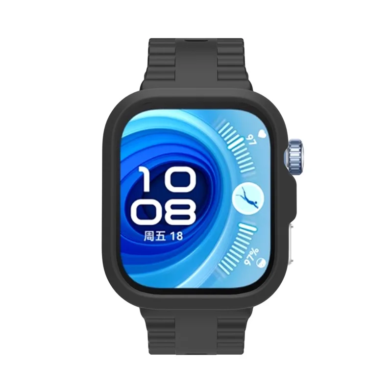 For Huawei Watch Fit 4 Pro Protective Case with Silicone Replacement Watch Band - Black