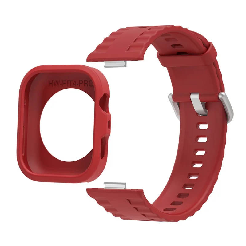For Huawei Watch Fit 4 Pro Protective Case with Silicone Replacement Watch Band - Red