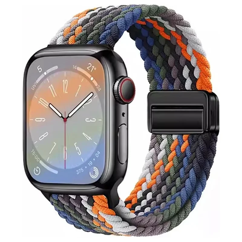 Bracelet pour Apple Watch Series 10 9 8 7 SE 6 5 4 3 2 1 42mm 41mm 40mm 38mm Boucle Magnétique Bracelet Tressé en Nylon - Cowboy