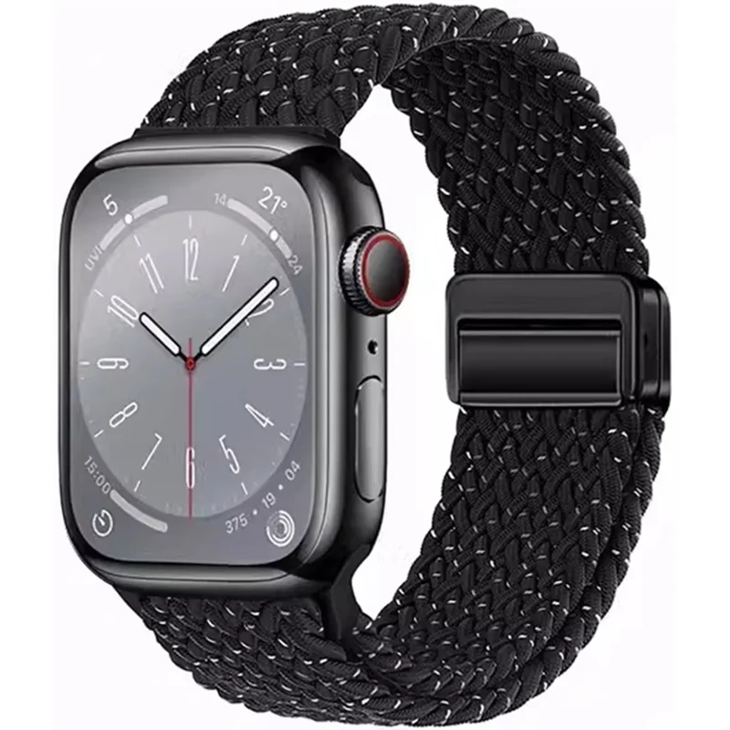 Watch Band for Apple Watch Series 10 Ultra 9 8 7 SE 6 5 4 3 2 1 46mm 49mm 45mm 44mm 42mm Magnetic Buckle Braided Nylon Strap - Starry Black