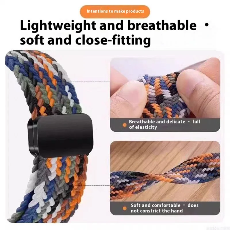 Watch Band for Apple Watch Series 10 Ultra 9 8 7 SE 6 5 4 3 2 1 46mm 49mm 45mm 44mm 42mm Magnetic Buckle Braided Nylon Strap - Starry Black