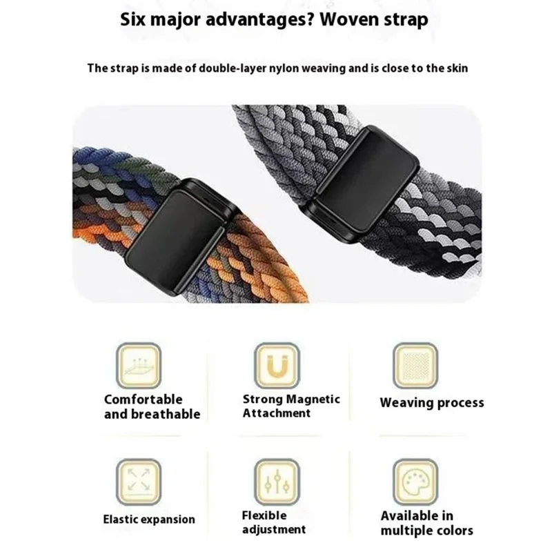 Watch Band for Apple Watch Series 10 Ultra 9 8 7 SE 6 5 4 3 2 1 46mm 49mm 45mm 44mm 42mm Magnetic Buckle Braided Nylon Strap - Starry Black