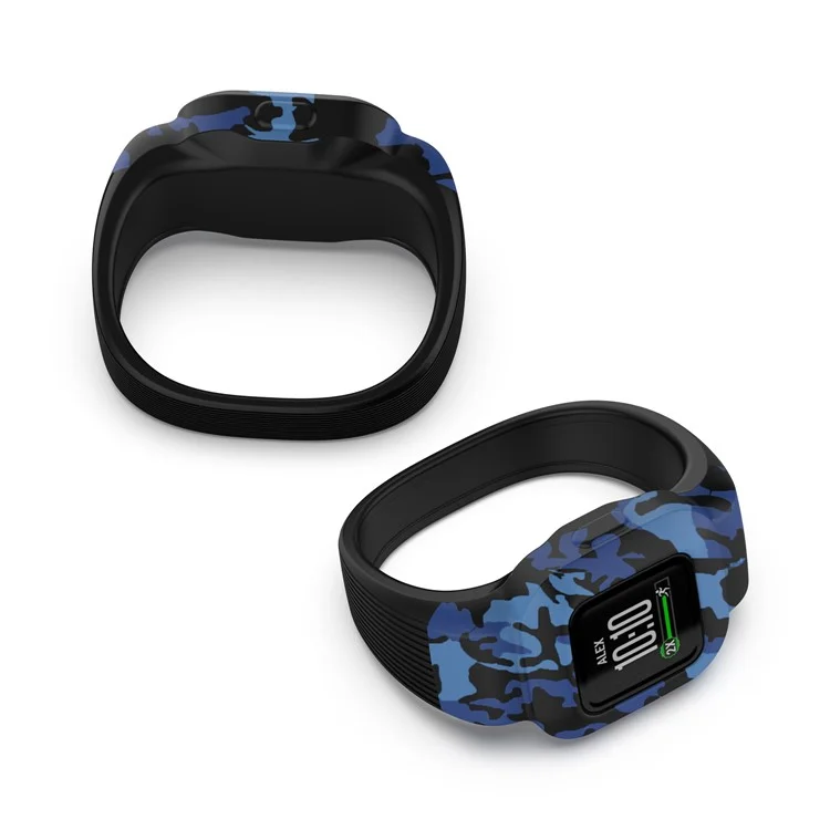 Bracelet de montre de remplacement en silicone pour l'impression de motifs Garmin Vivofit jr 3, Taille: L - Camouflage Bleu