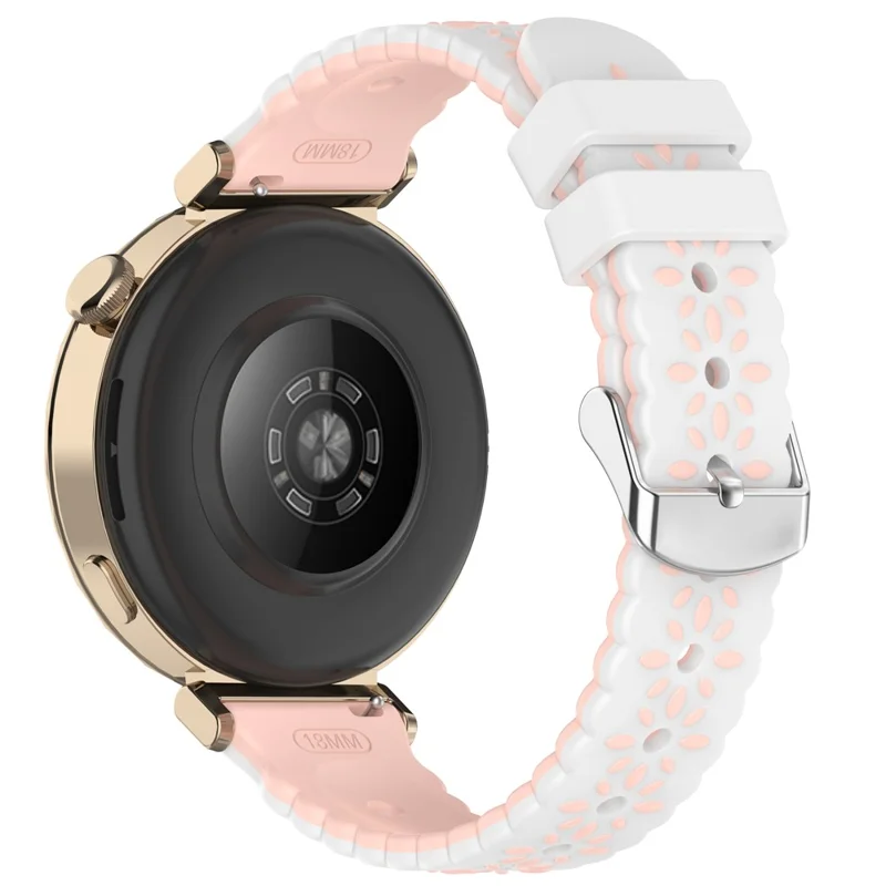 18mm Silicone Strap for Huawei Watch GT 5 Pro 42mm  /  5 41mm  /  4 41mm Sunflower Pattern Dual Color Watch Band - White  /  Pink
