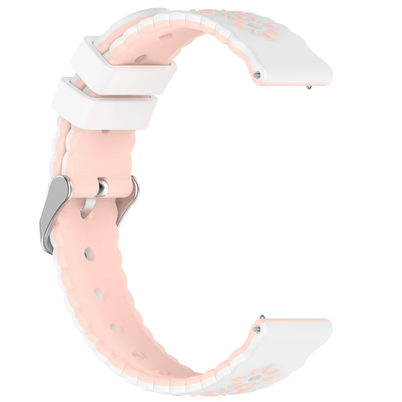18mm Silicone Strap for Huawei Watch GT 5 Pro 42mm  /  5 41mm  /  4 41mm Sunflower Pattern Dual Color Watch Band - White  /  Pink