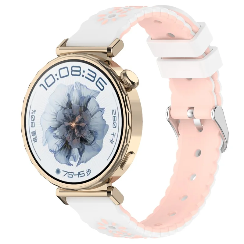 18mm Silicone Strap for Huawei Watch GT 5 Pro 42mm  /  5 41mm  /  4 41mm Sunflower Pattern Dual Color Watch Band - White  /  Pink
