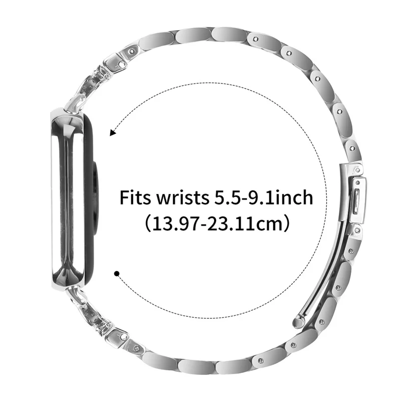 Watch Strap for Xiaomi Smart Band 8 Pro Silver Metal Band D-Shape Rhinestones Decor 3-Bead