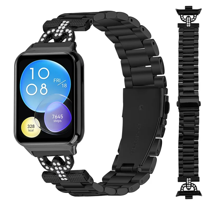 Correa de Reloj de Color para Xiaomi Redmi Watch 4 con Forma D, Decoración de Strass y Banda Metálica de 3 Cuentas - Negro