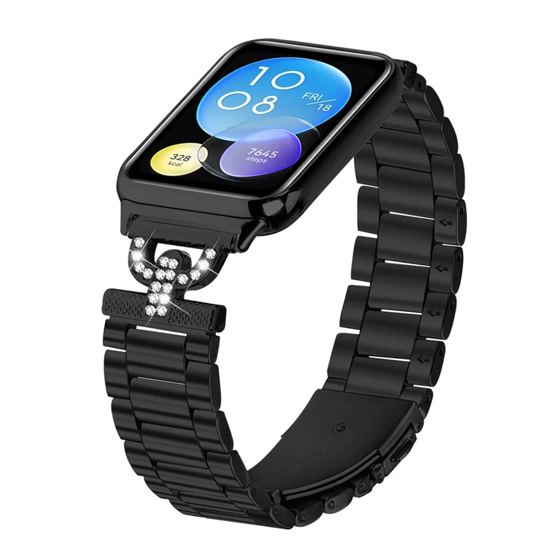 Correa de Reloj de Color para Xiaomi Redmi Watch 4 con Forma D, Decoración de Strass y Banda Metálica de 3 Cuentas - Negro