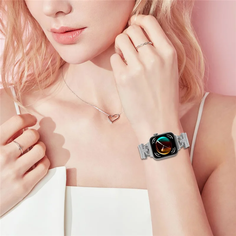 Bracelet de montre pour Huawei Watch Fit 3 Bande métallique argentée en forme de D avec strass et décoration à 3 perles