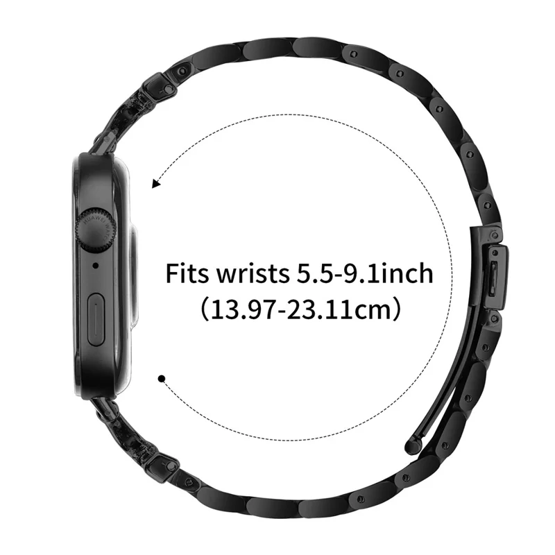 Colored Watch Strap for Huawei Watch Fit 3 D-Shape Rhinestones Decor 3-Bead Metal Band - Black