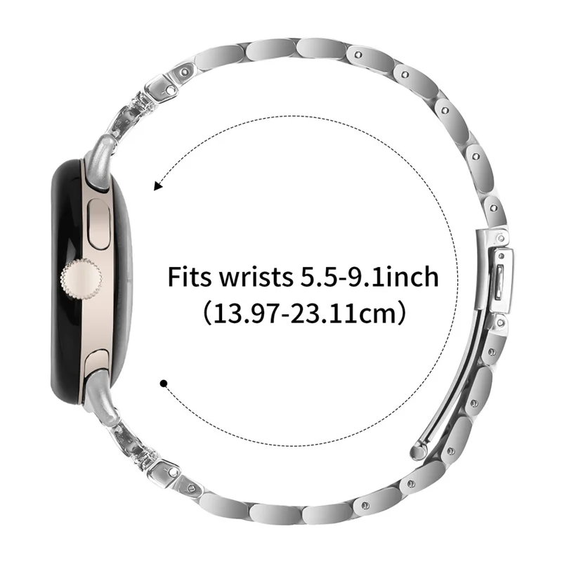 Watch Strap for Google Pixel Watch 2 / Watch Silver Metal Band D-Shape Rhinestones Decor 3-Bead