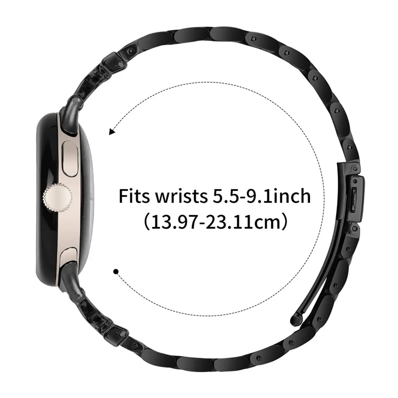 Farbiges Armband für Google Pixel Watch 2 / Uhr D-Form Rhinestones Dekor 3-Perlen Metallband - Schwarz