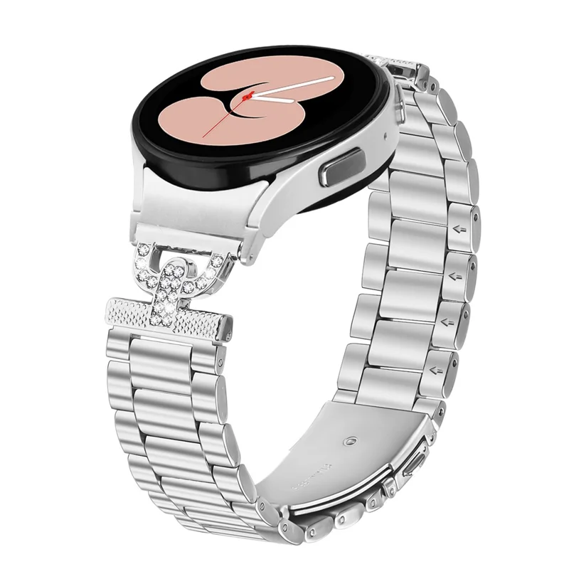 Pulseira de Relógio com Conector para Samsung Galaxy Watch 5 Pro 45mm / 5 / 5 Active / 4 / 4 Active / 4 Classic Prata Banda Metálica Formato D com Decoração de Strass