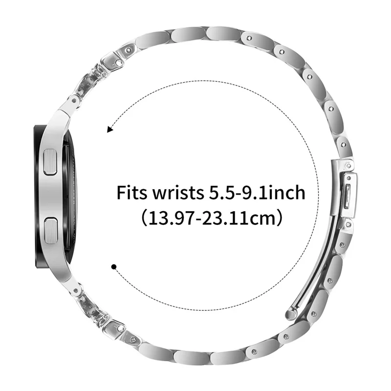 Pulseira de Relógio com Conector para Samsung Galaxy Watch 5 Pro 45mm / 5 / 5 Active / 4 / 4 Active / 4 Classic Prata Banda Metálica Formato D com Decoração de Strass