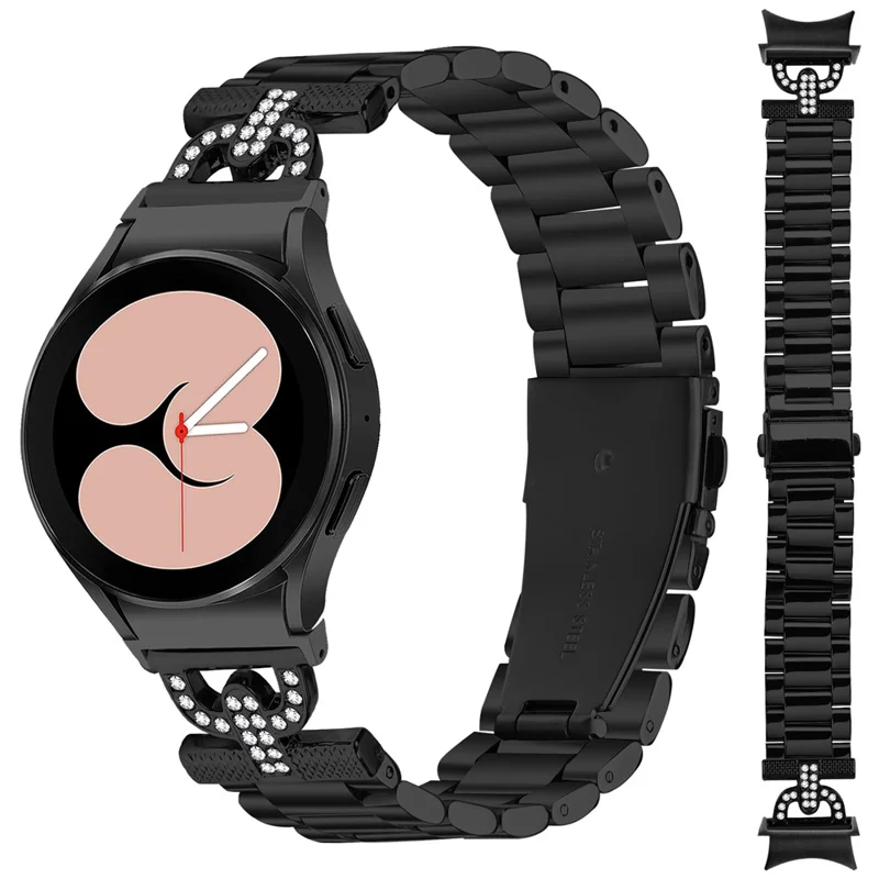 Colored Watch Strap with Connector for Samsung Galaxy Watch 5 Pro 45mm / 5 / 5 Active / 4 / 4 Active / 4 Classic Metal Band - Black