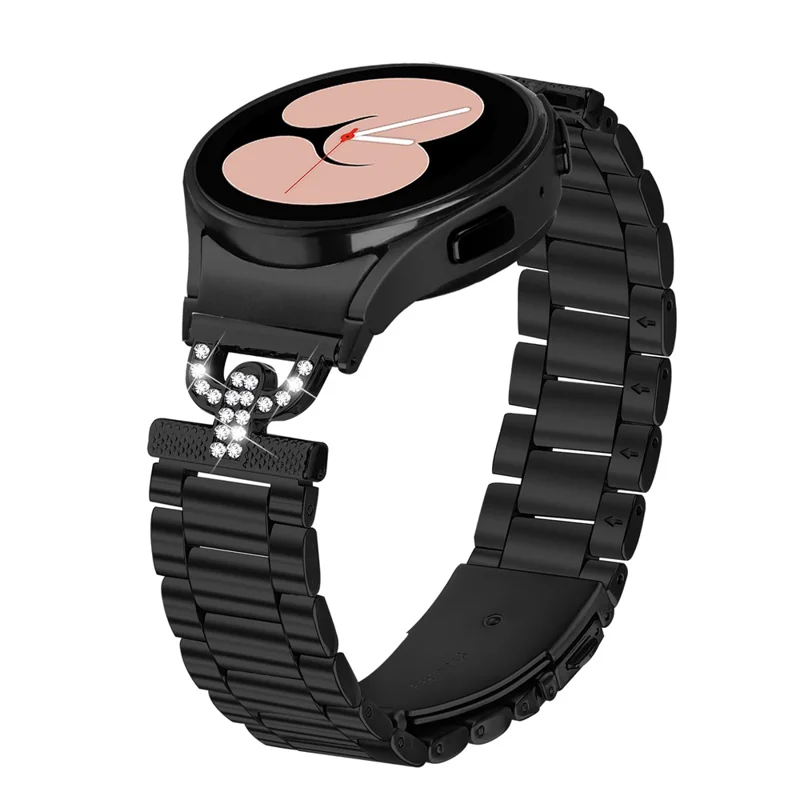 Colored Watch Strap with Connector for Samsung Galaxy Watch 5 Pro 45mm / 5 / 5 Active / 4 / 4 Active / 4 Classic Metal Band - Black