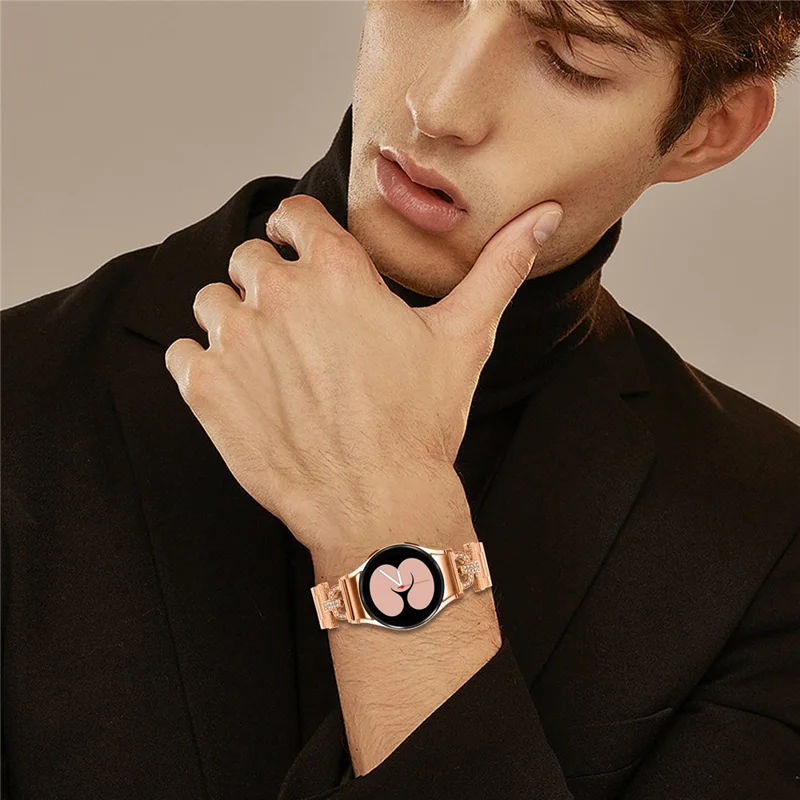 Colored Watch Strap with Quick Release Connector for Samsung Galaxy Watch 5 Pro / 5 / 5 Active / 4 / 4 Active / 4 Classic Metal Band - Rose Gold