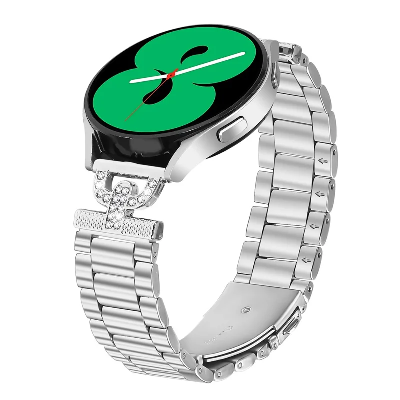 Pulseira para Samsung Galaxy Watch4 40mm / 44mm Banda Metálica Prateada em Forma de D com Strass Decorativo de 3 Contas