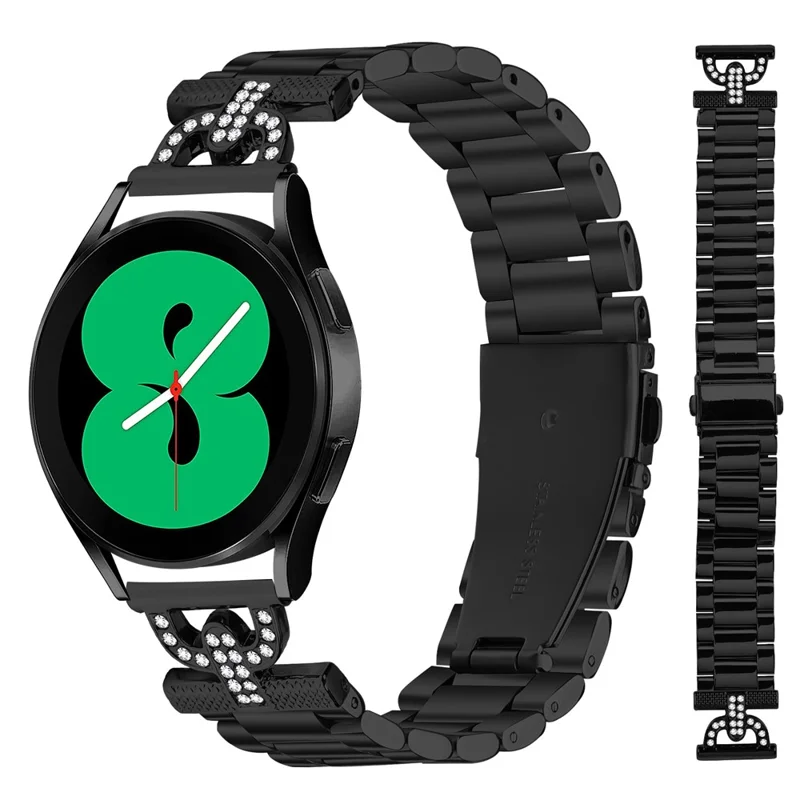 Colored Watch Strap for Samsung Galaxy Watch4 40mm / 44mm D-Shape Rhinestones Decor 3-Bead Metal Band - Black