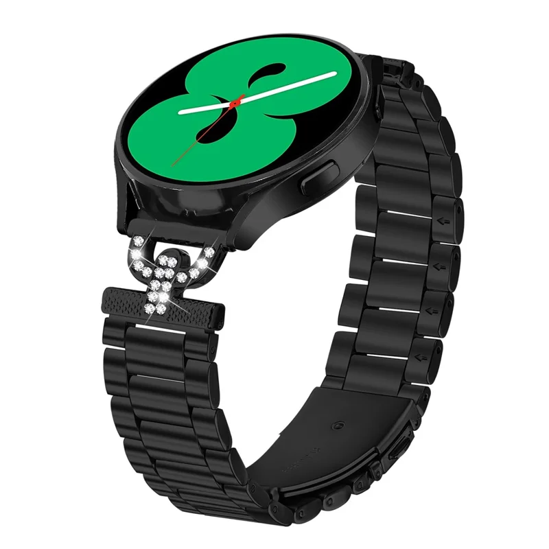 Colored Watch Strap for Samsung Galaxy Watch4 40mm / 44mm D-Shape Rhinestones Decor 3-Bead Metal Band - Black