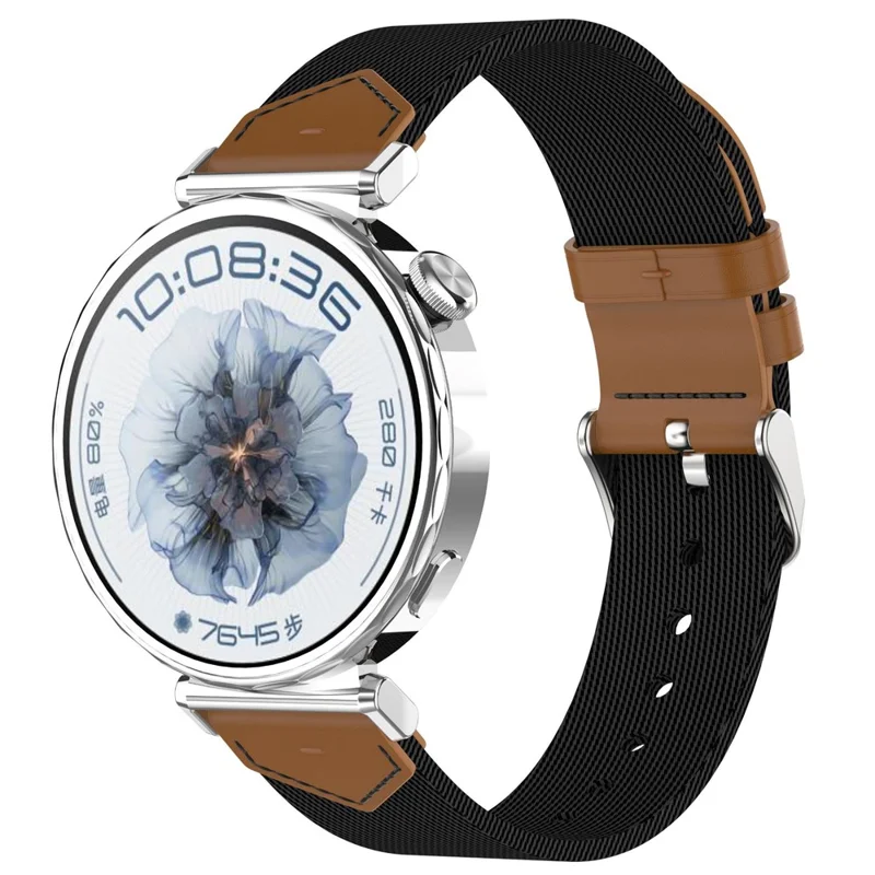 Per Huawei Watch GT 5 41mm Cinturino Orologio 18mm Nylon + Pelle Cinghia da Polso Regolabile - Nero / Marrone