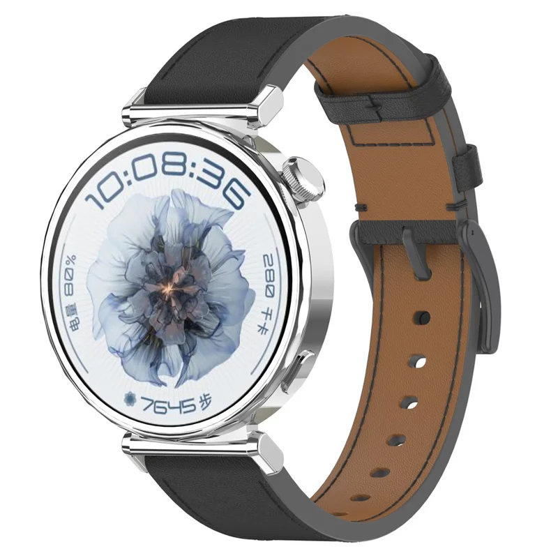 Für Huawei Watch GT 3 Pro 43mm Armband 20mm Ersatz Echtes Kuhlederner Armband - Schwarz