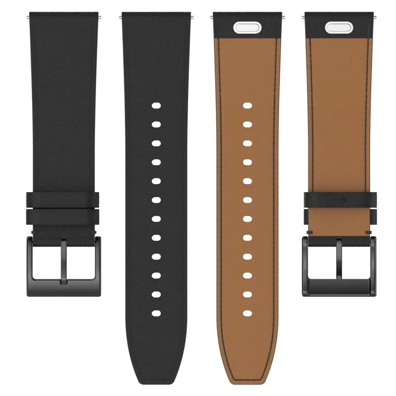 Für Huawei Watch GT 5 46mm Uhrenarmband 22mm Ersatz Echtes Kuhledergürtel - Schwarz